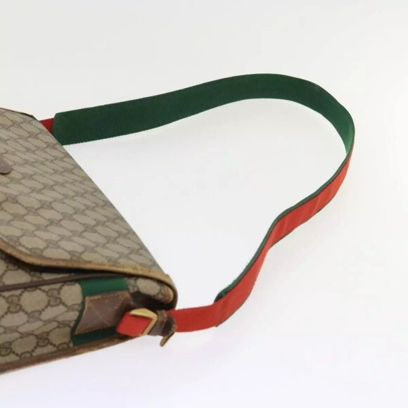 GUCCI GG Canvas Web Sherry Line Shoulder Bag Beige Red Green Auth - Picture 5 of 16